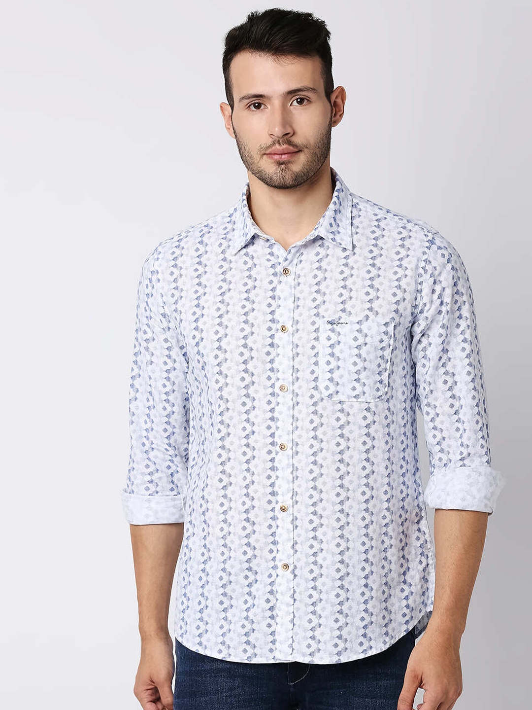 

Pepe Jeans Men Blue Printed Casual Shirt