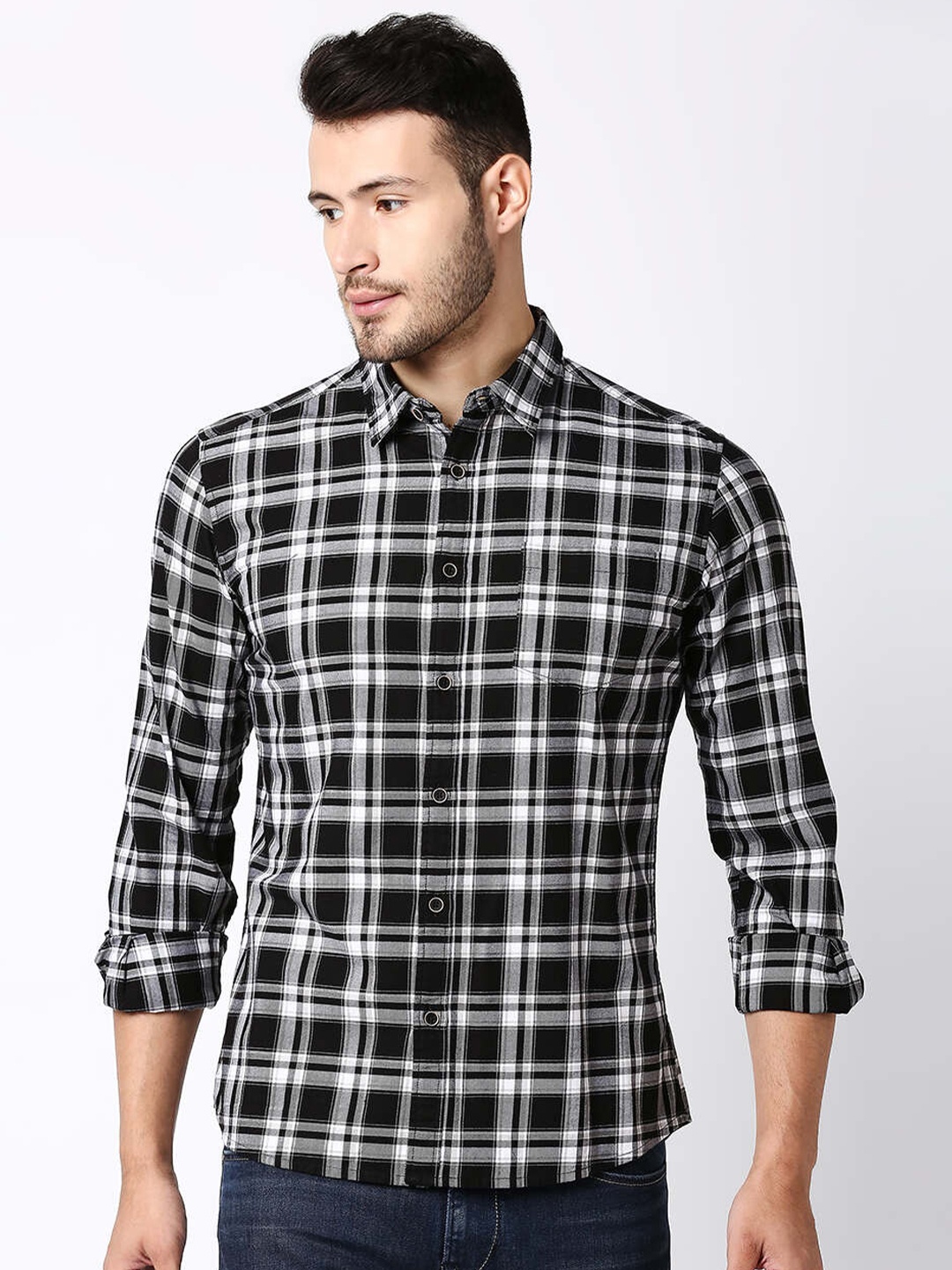 

Pepe Jeans Men Black Tartan Checks Cotton Casual Shirt
