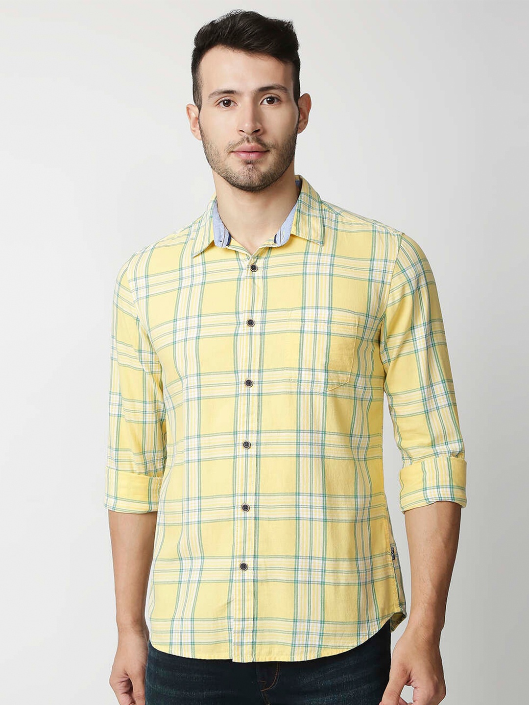 

Pepe Jeans Men Yellow Tartan Checks Checked Casual Shirt