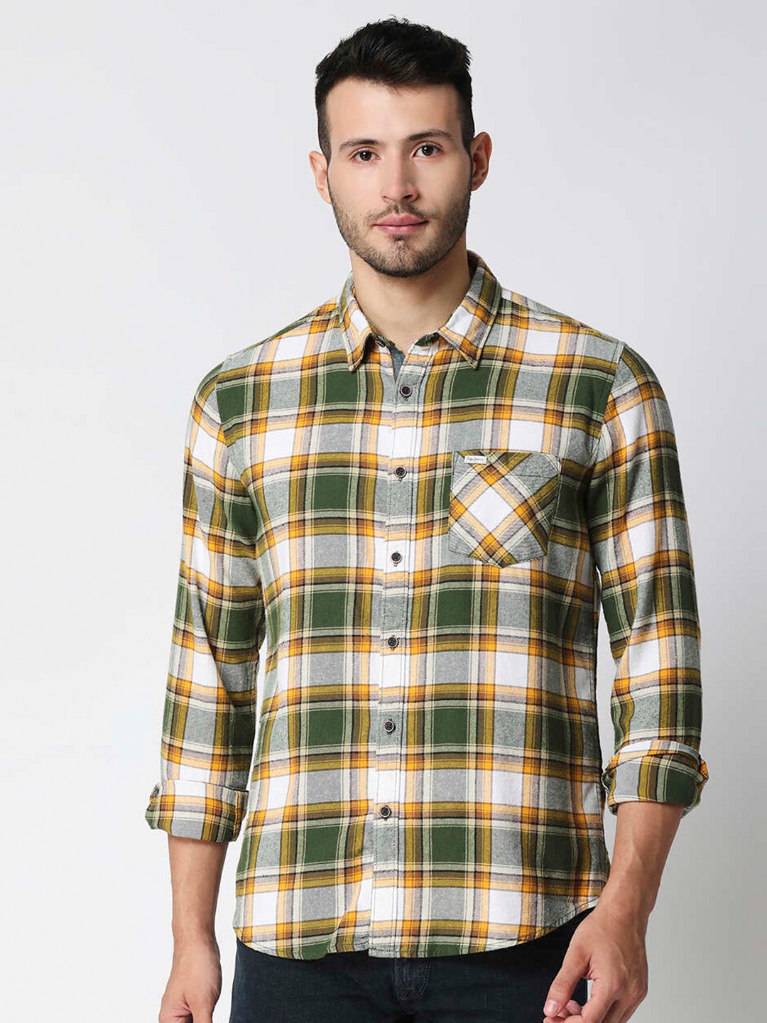 

Pepe Jeans Men Yellow Tartan Checks Checked Casual Shirt