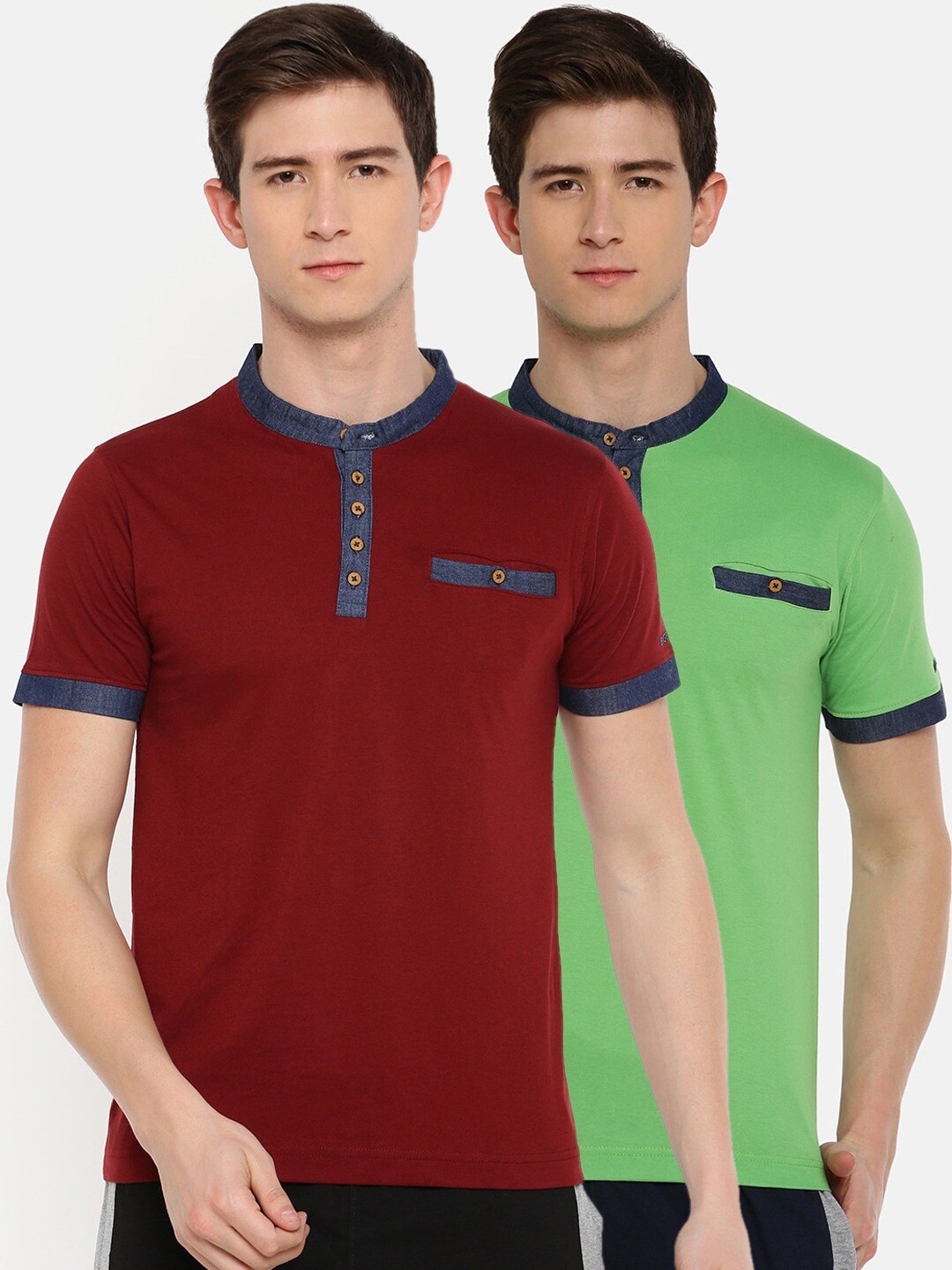 

Dollar Men Multicoloured 2 Mandarin Collar T-shirt, Multi