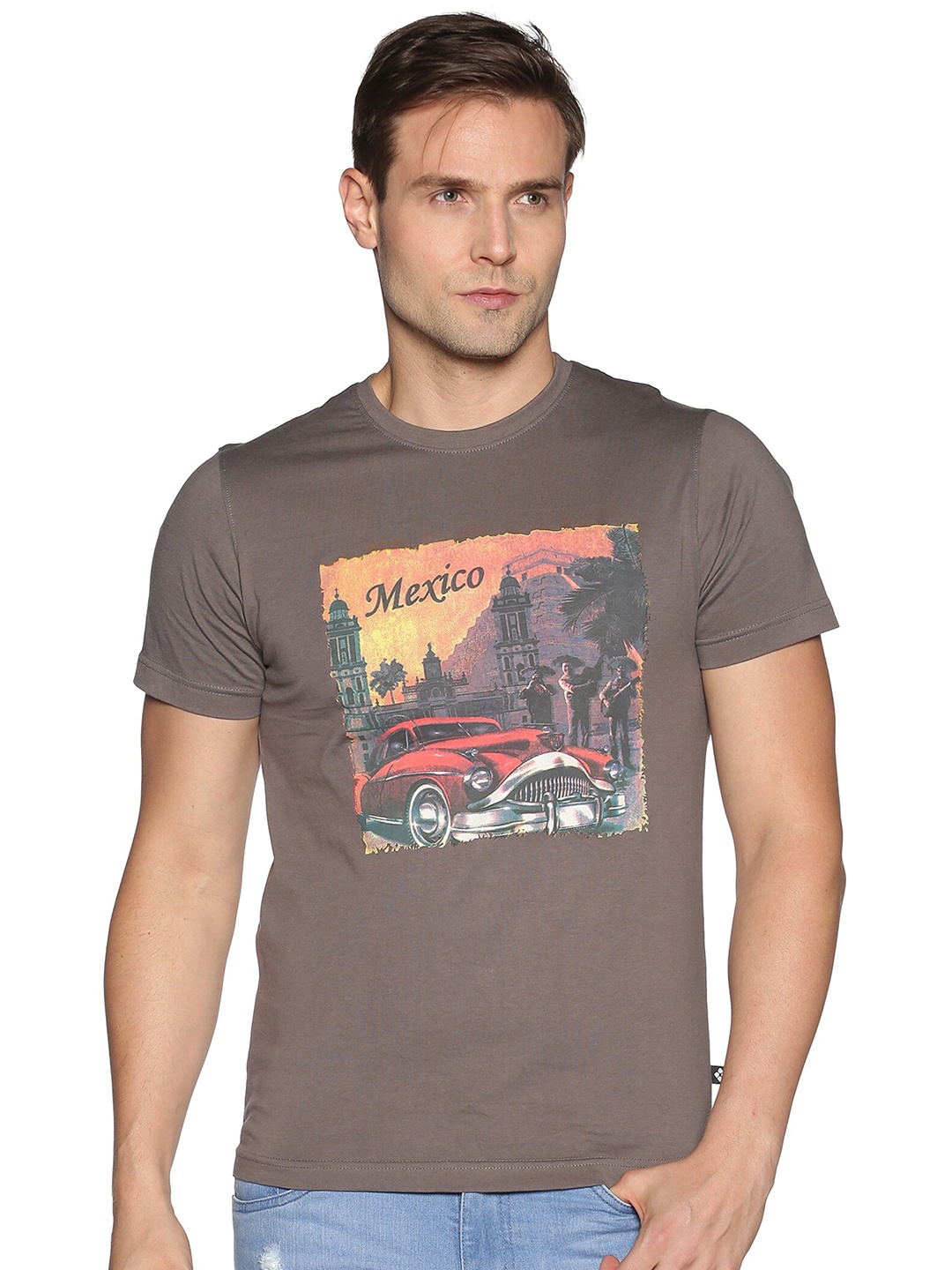 

Dollar Men Grey Printed T-shirt