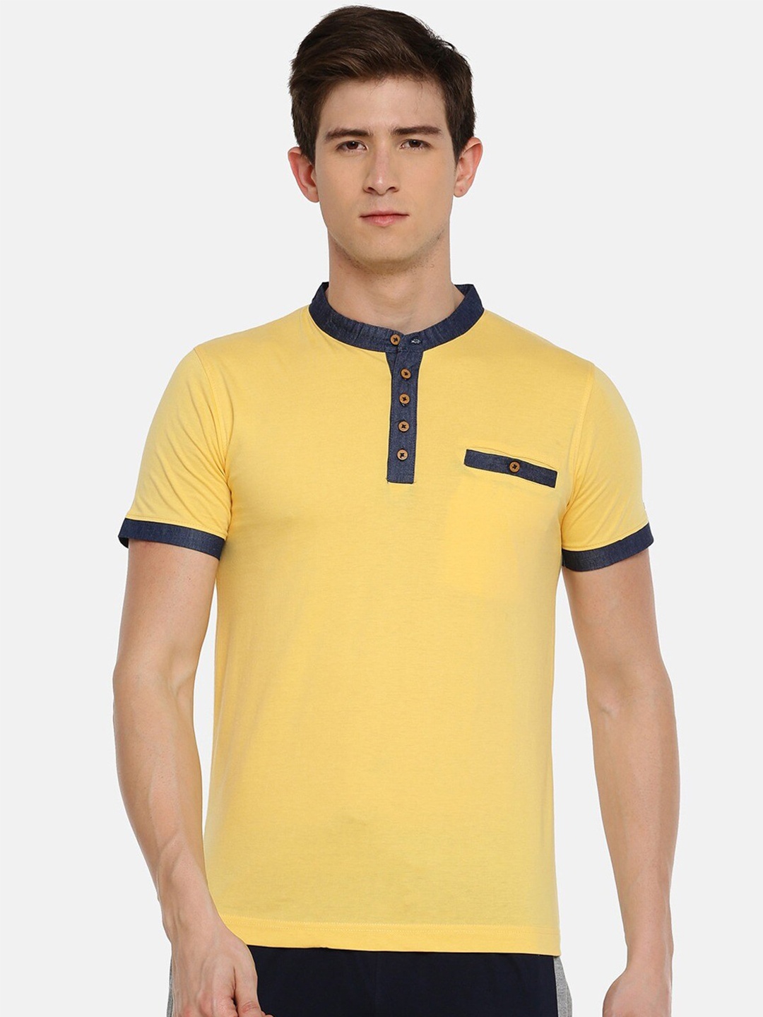 

Dollar Men Yellow Henley Neck T-shirt