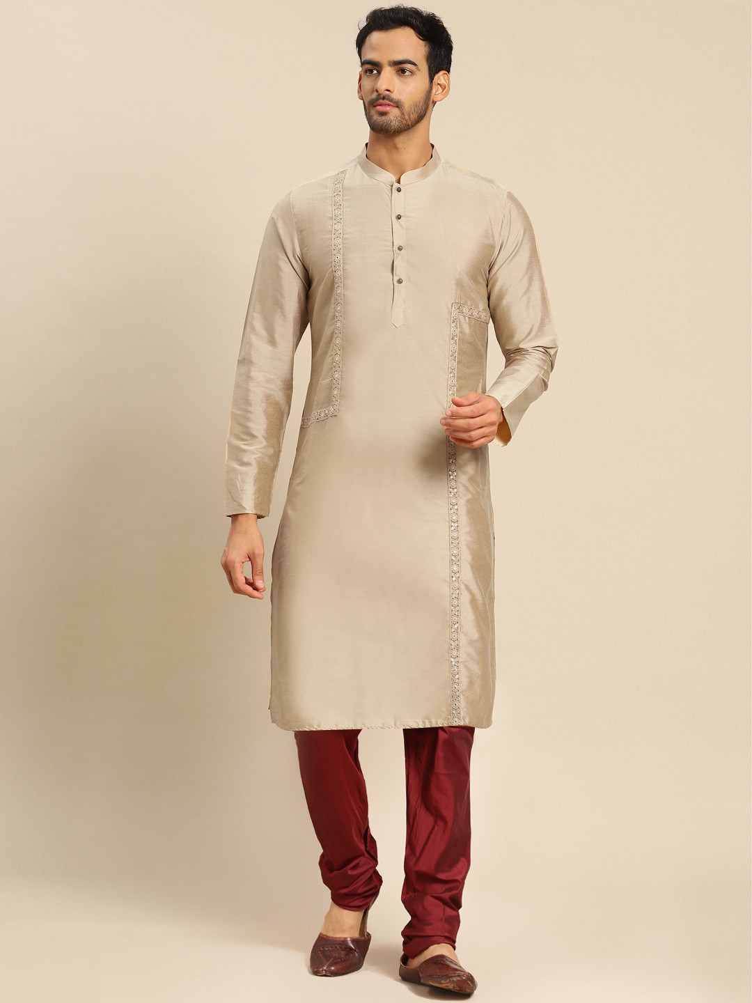 

KISAH Men Beige Kurta with Churidar