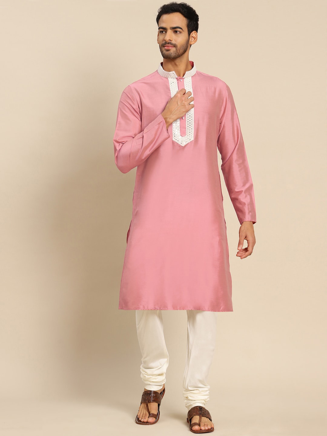 

KISAH Men Pink Kurta with Pyjamas