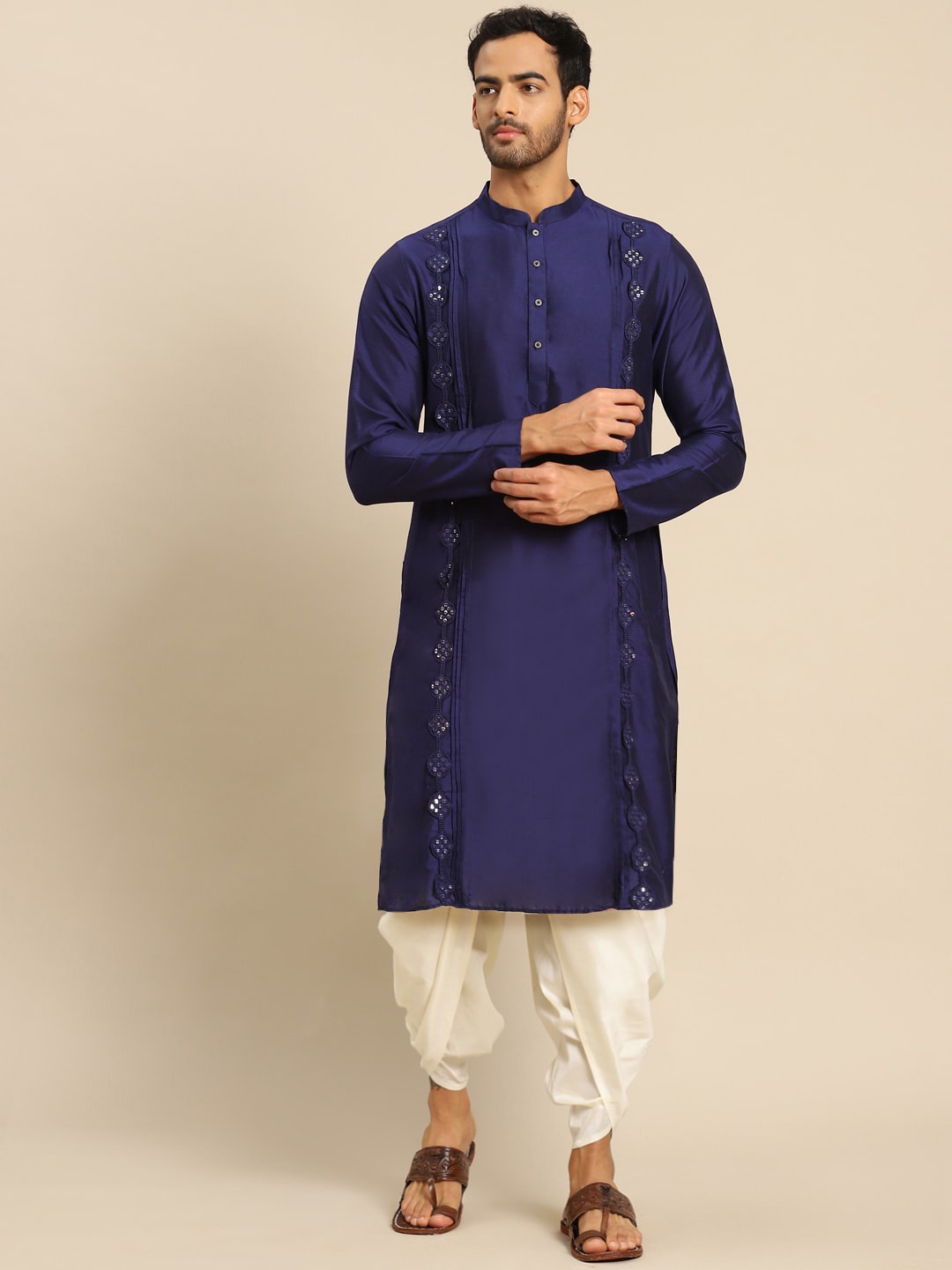 

KISAH Men Navy Blue Kurta with Dhoti Pants