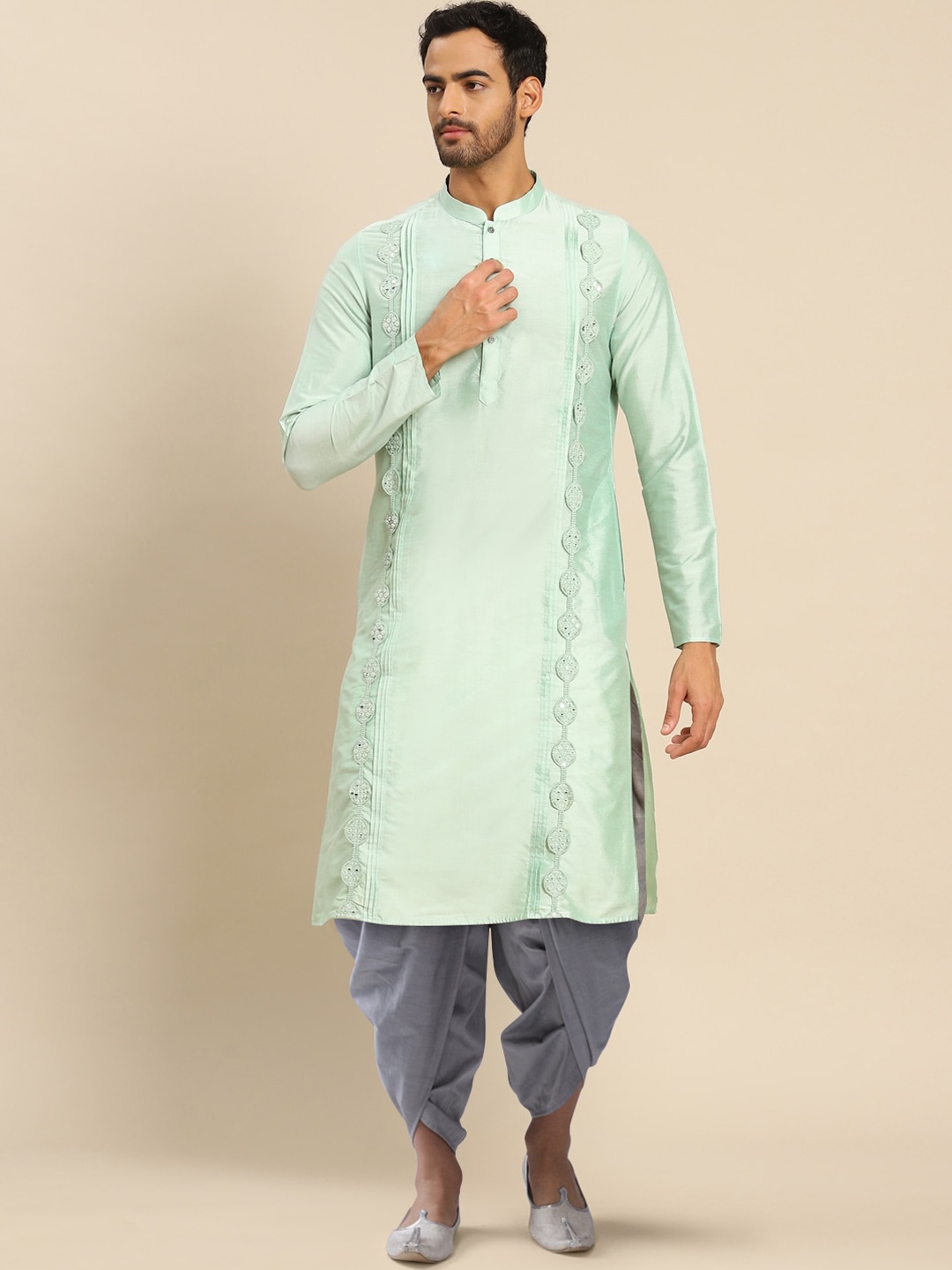 

KISAH Men Sea Green Pleated Kurta with Dhoti Pants