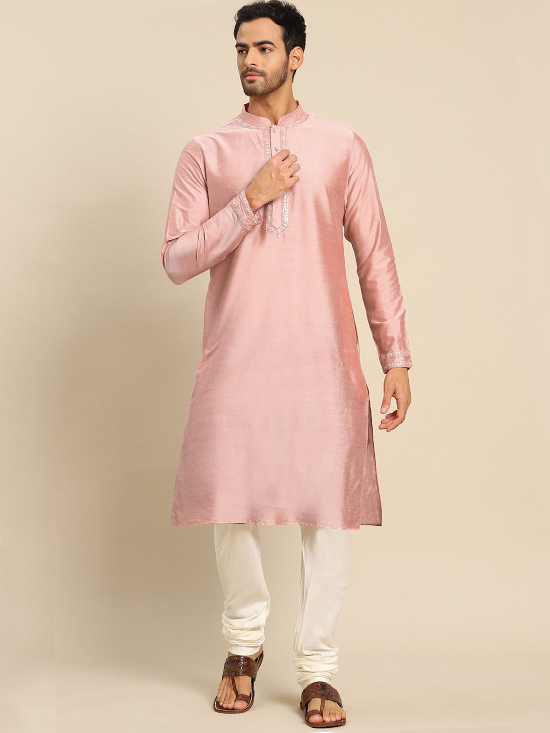 

KISAH Men Pink Kurta with Churidar