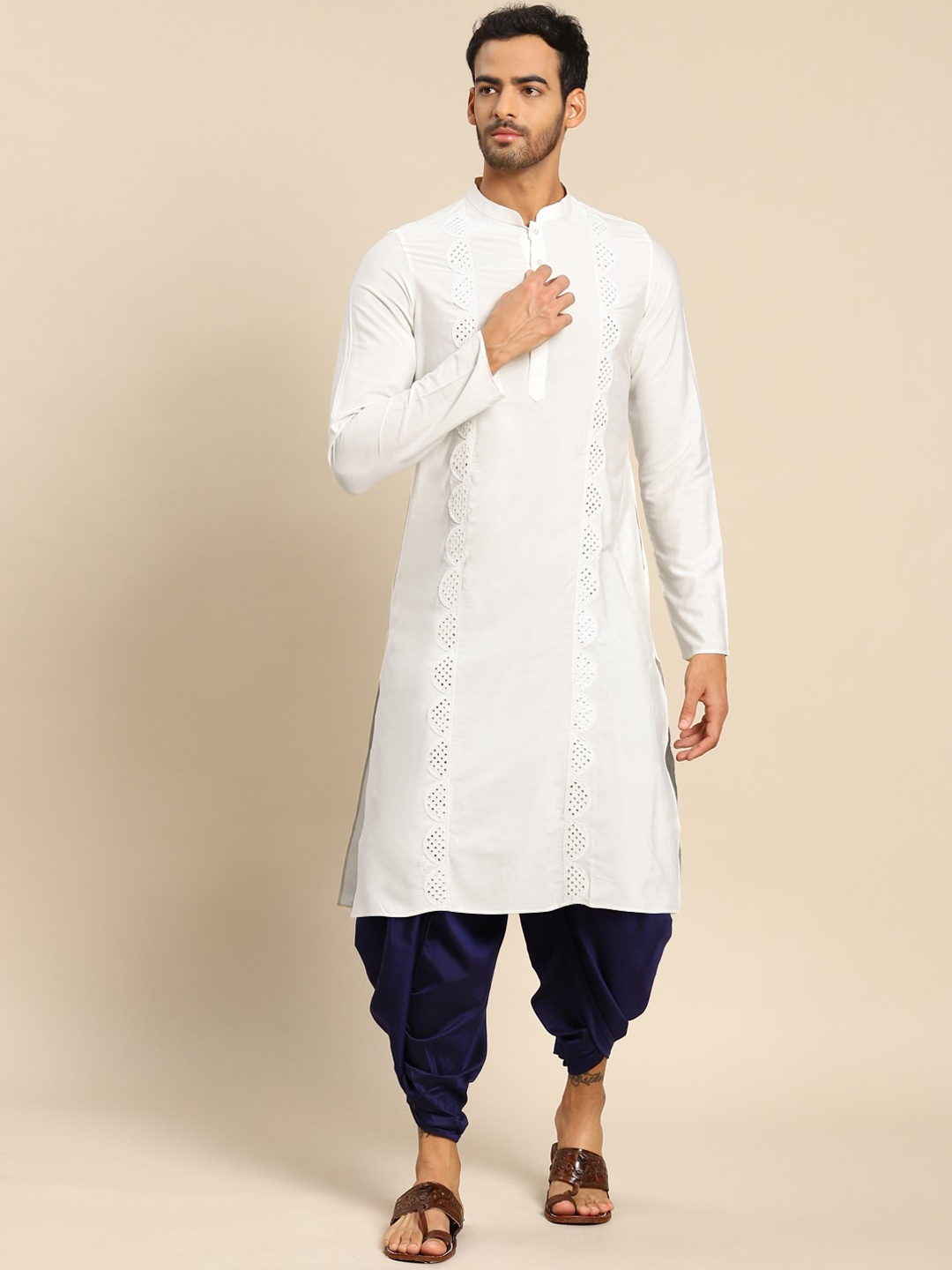 

KISAH Men White Kurta with Dhoti Pants