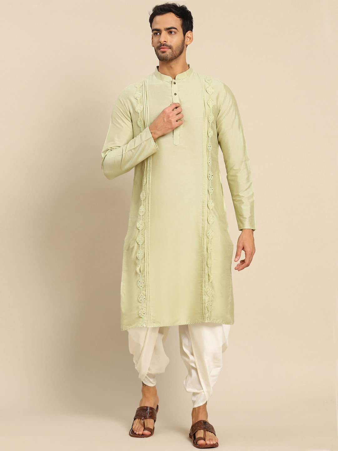 

KISAH Men Lime Green Angrakha Kurta with Dhoti Pants