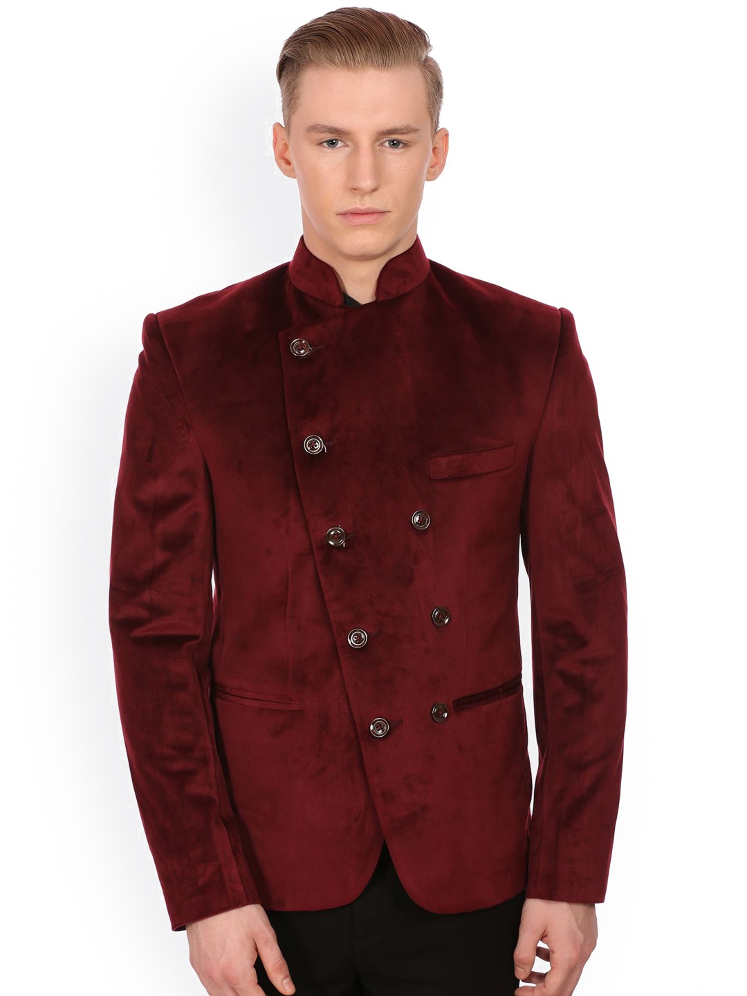 

Wintage Maroon Velvet Grandad Collar Ceremony Blazer