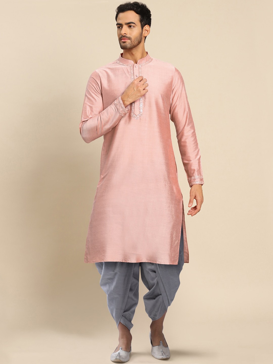 

KISAH Men Pink Angrakha Kurta with Dhoti Pants