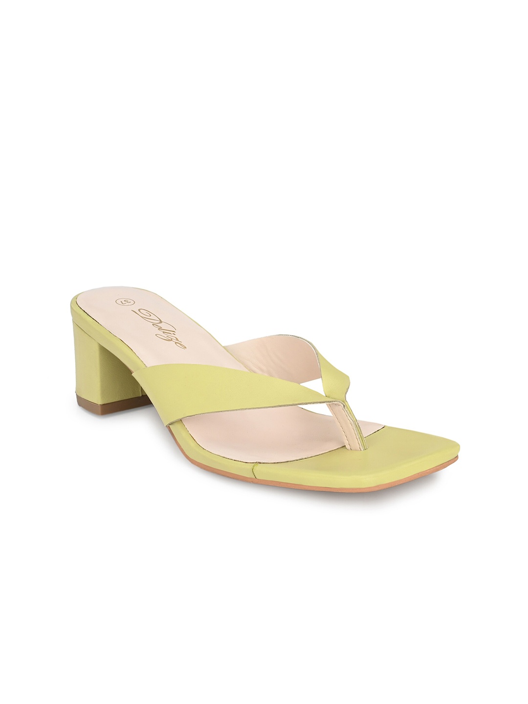 

Delize Lime Green Solid Block Heels