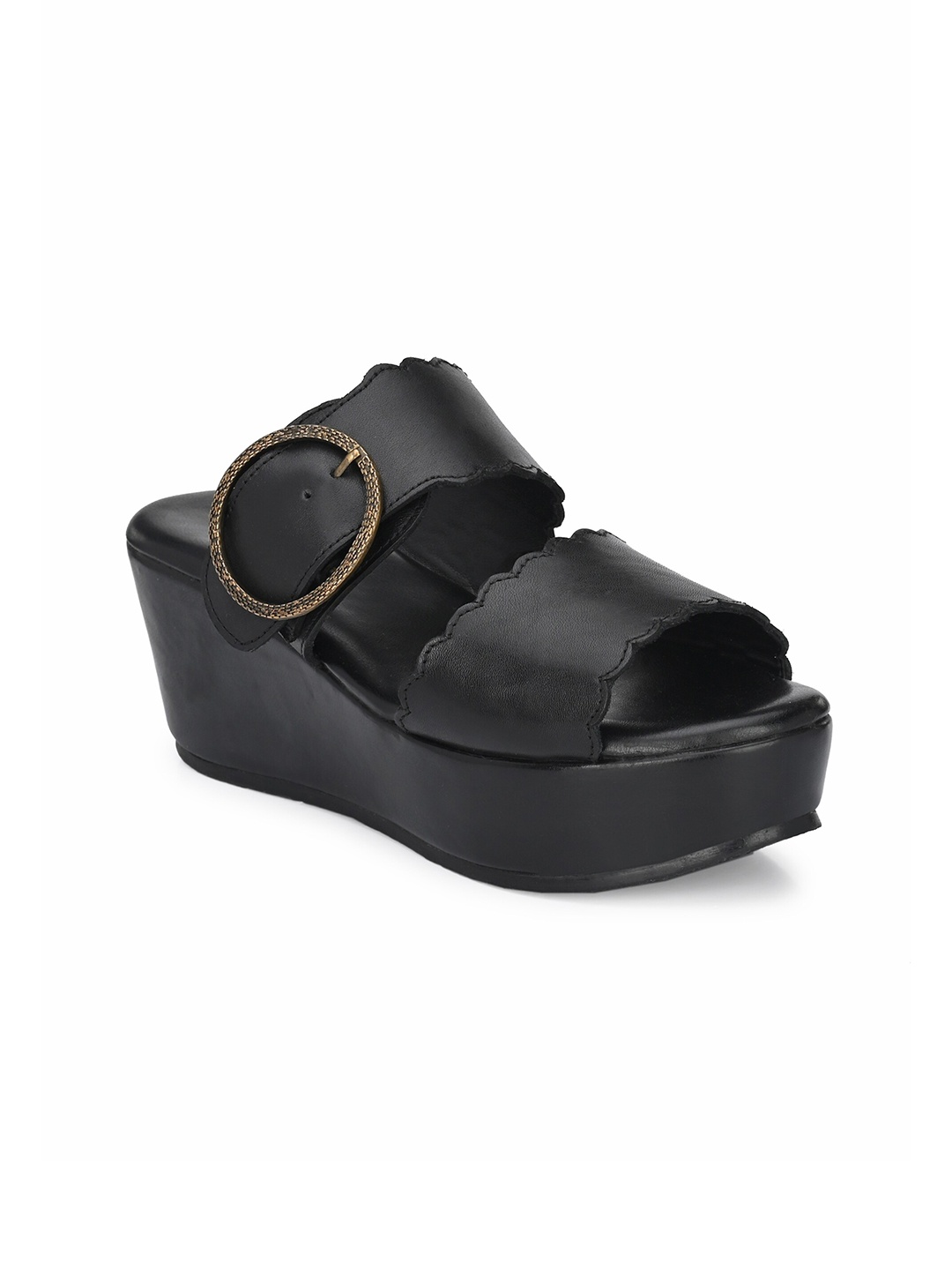 

Delize Black Leather Wedge Heels