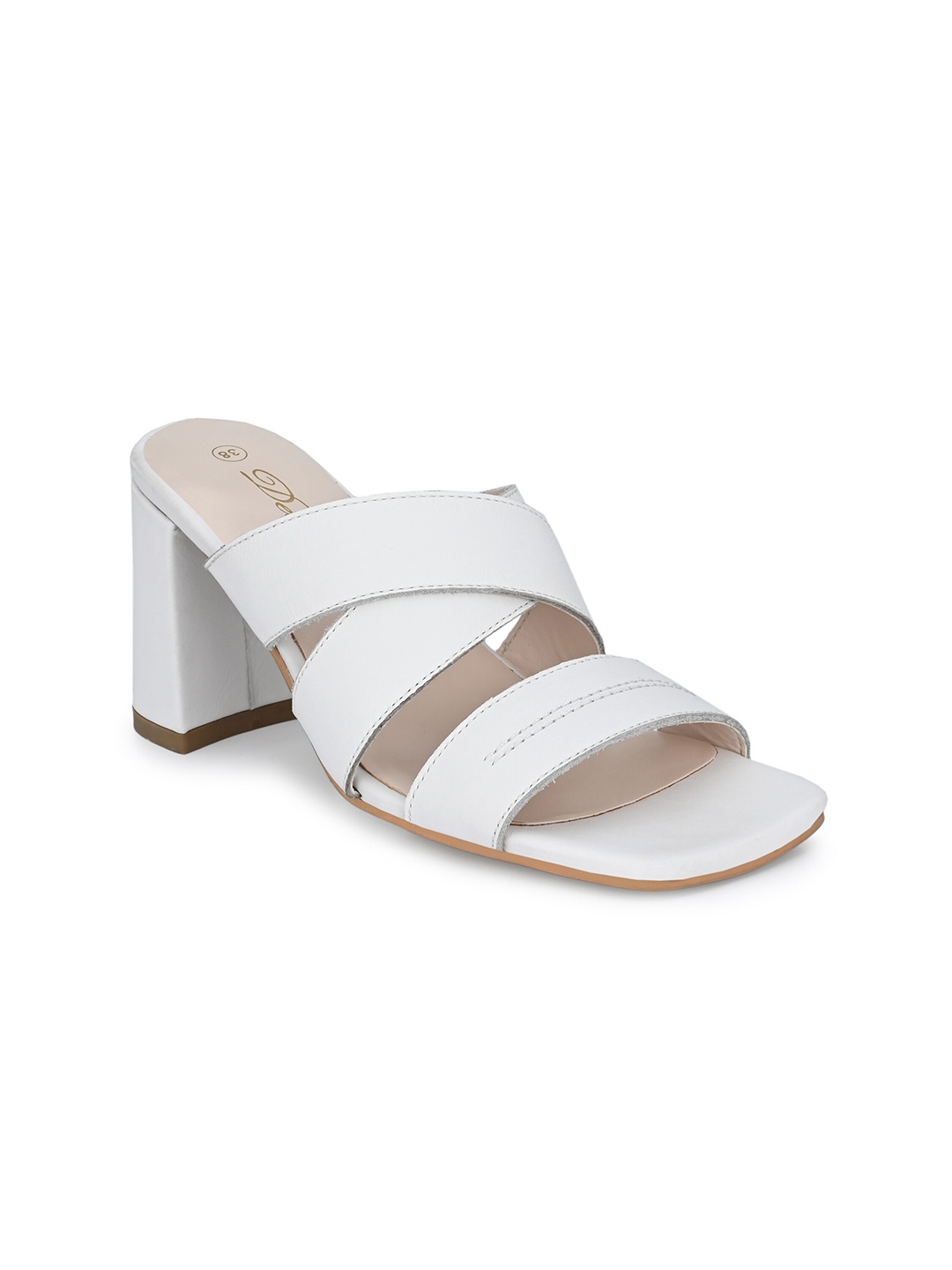 

Delize White Solid Leather Block Heels