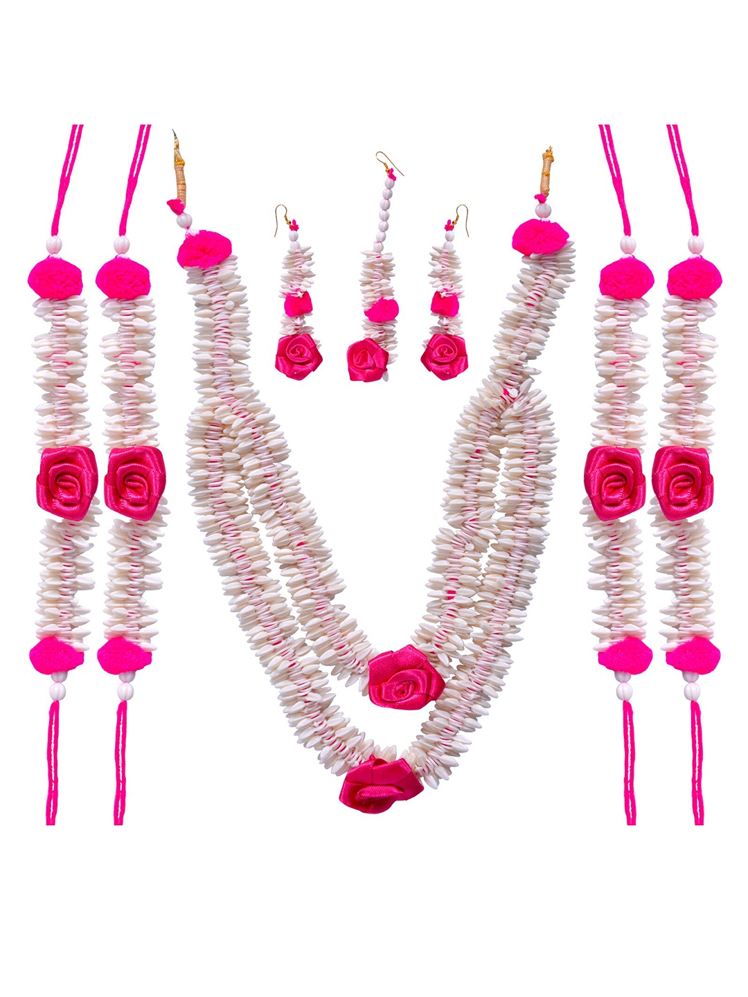 

Sanjog Women Pink & White Floral Design Fabric Jewellery Set