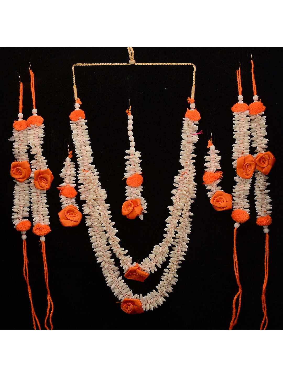 

Sanjog Women Orange & White Floral Design Fabric Jewellery Set, Peach