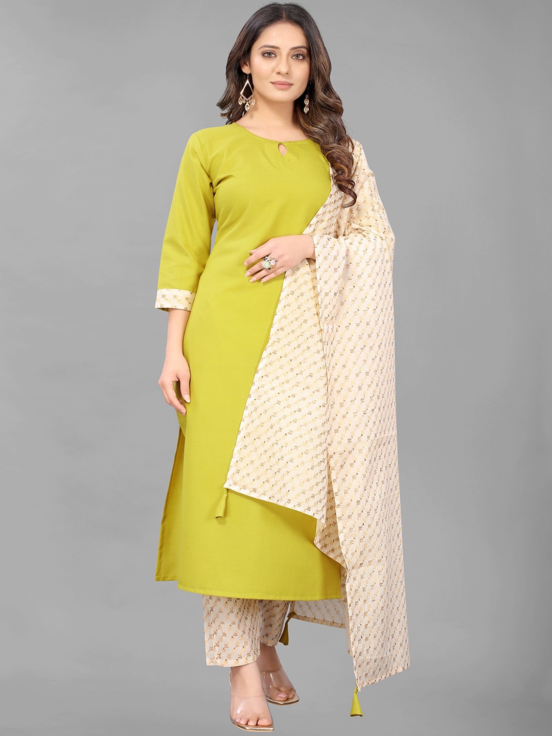

GUNVANTI FAB Women Lime Green Pure Cotton Kurta Set