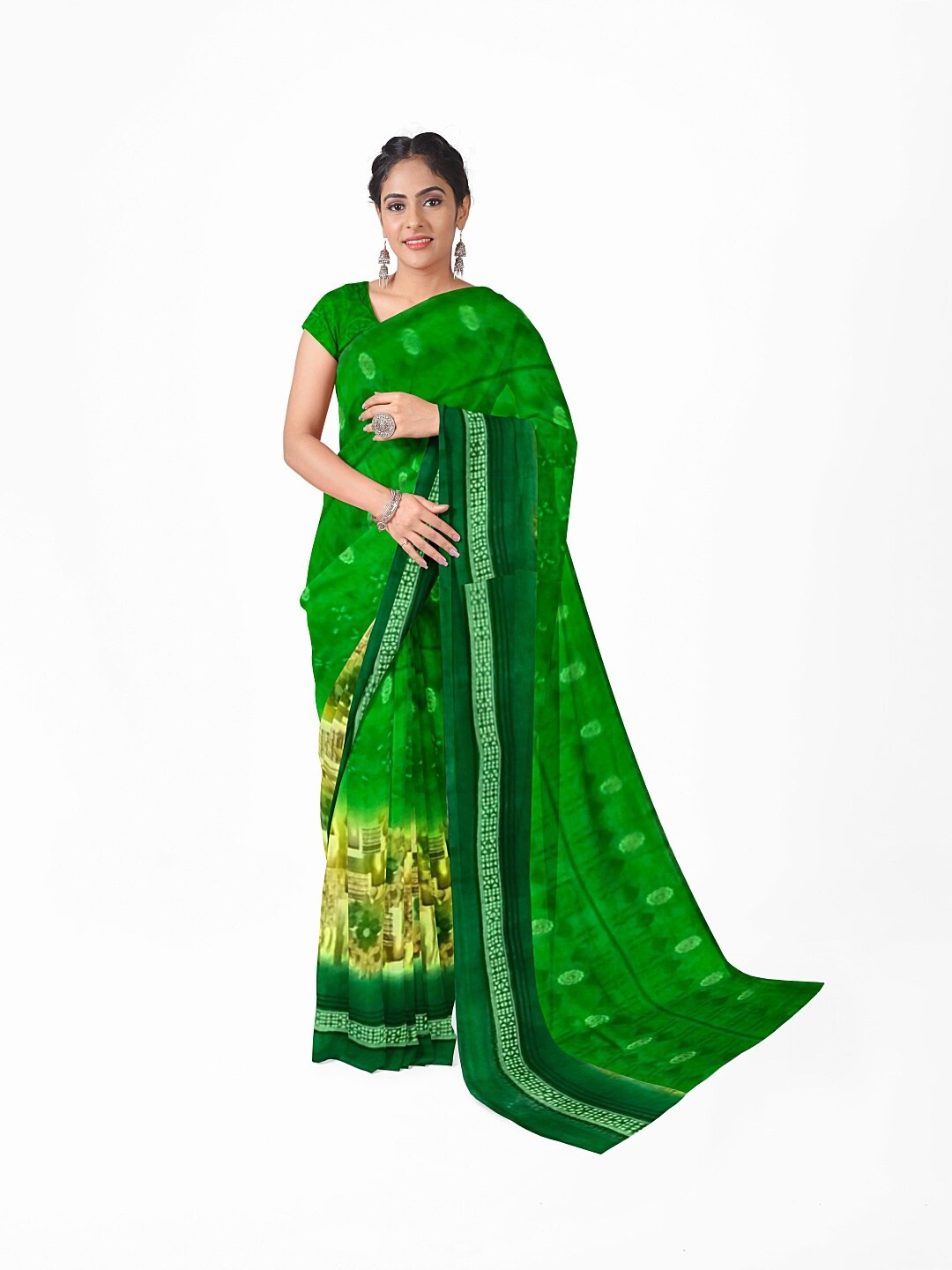 KALINI Green Floral Pure Georgette Saree
