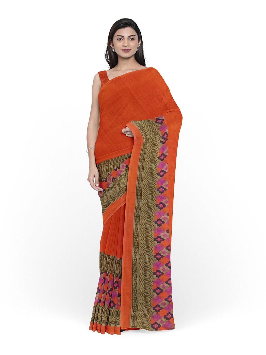 

KALINI Orange & Beige Pure Georgette Dharmavaram Saree