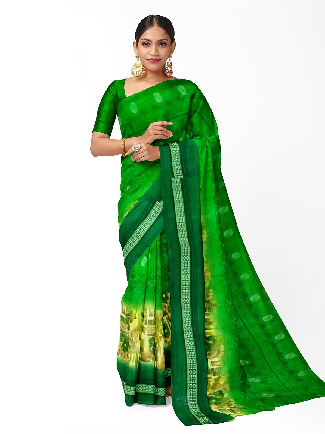 

KALINI Green Floral Pure Georgette Dharmavaram Saree