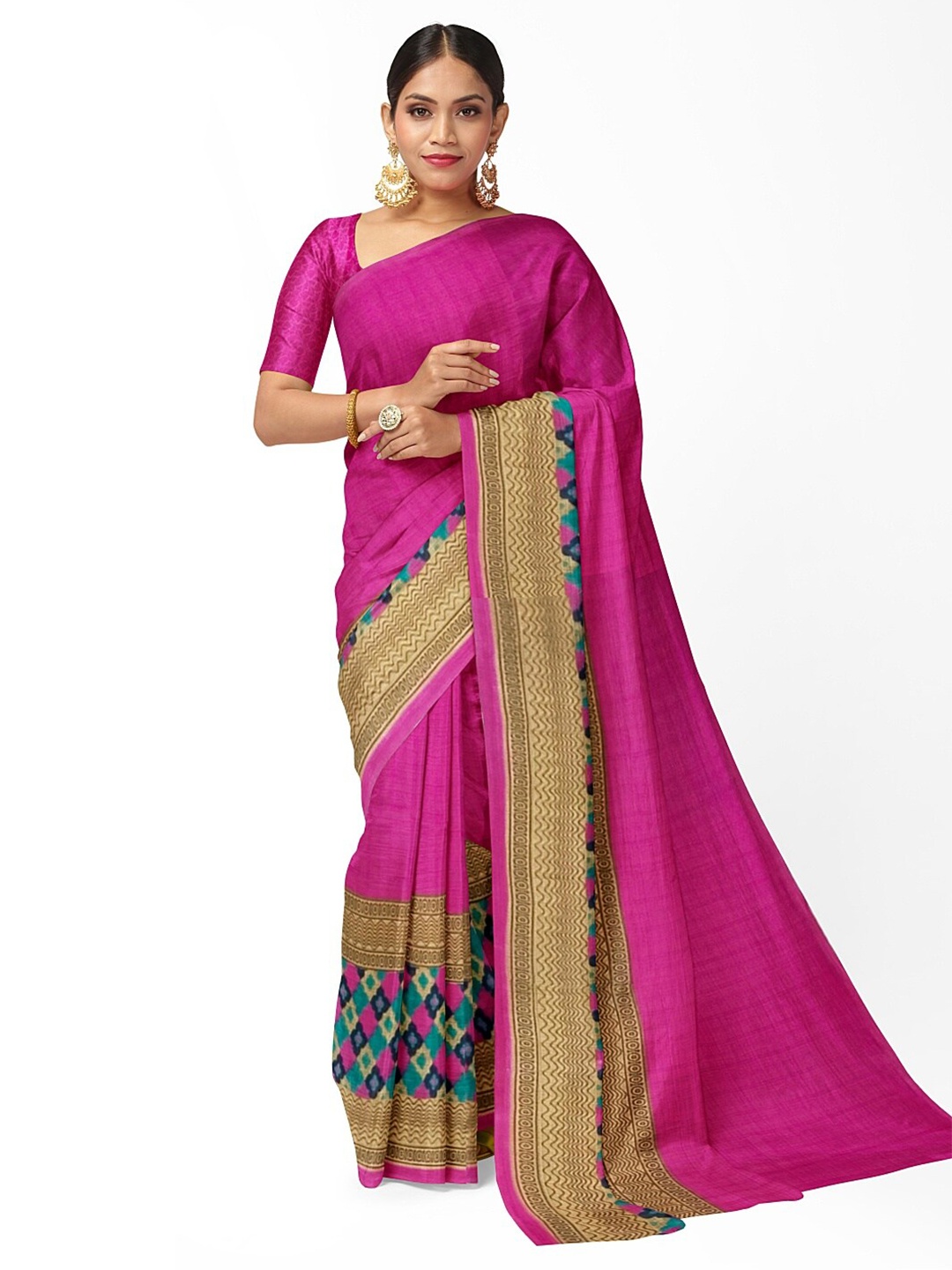 

Florence Pink & Blue Pure Georgette Dharmavaram Saree