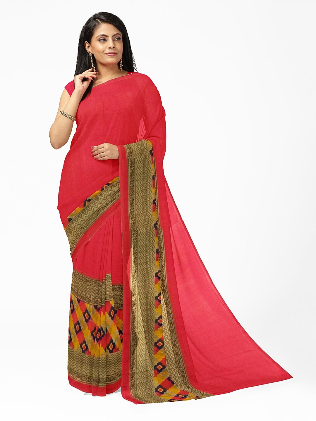 Florence Peach & Brown Pure Georgette Dharmavaram Saree