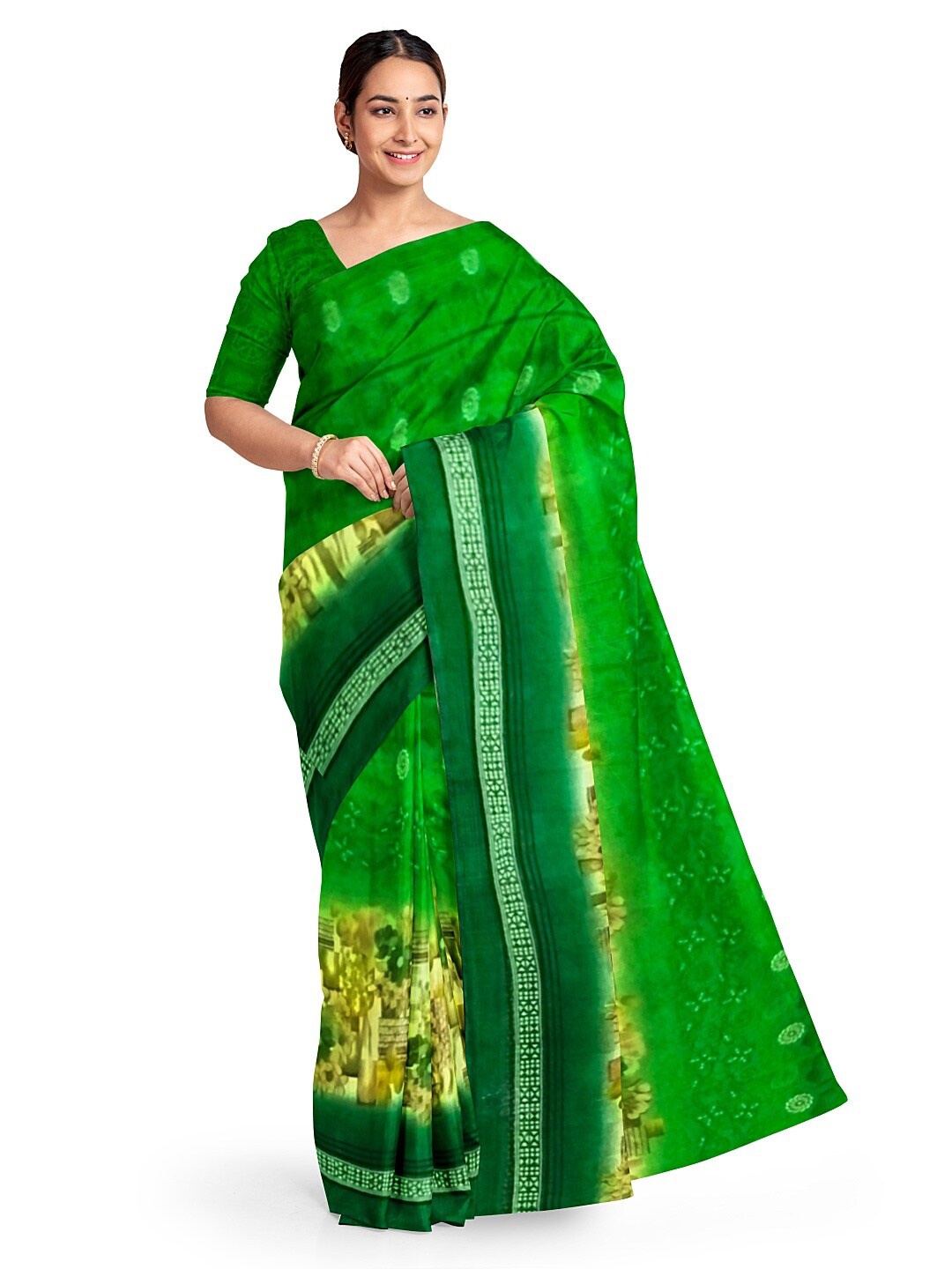 

KALINI Green & Beige Floral Pure Georgette Dharmavaram Saree