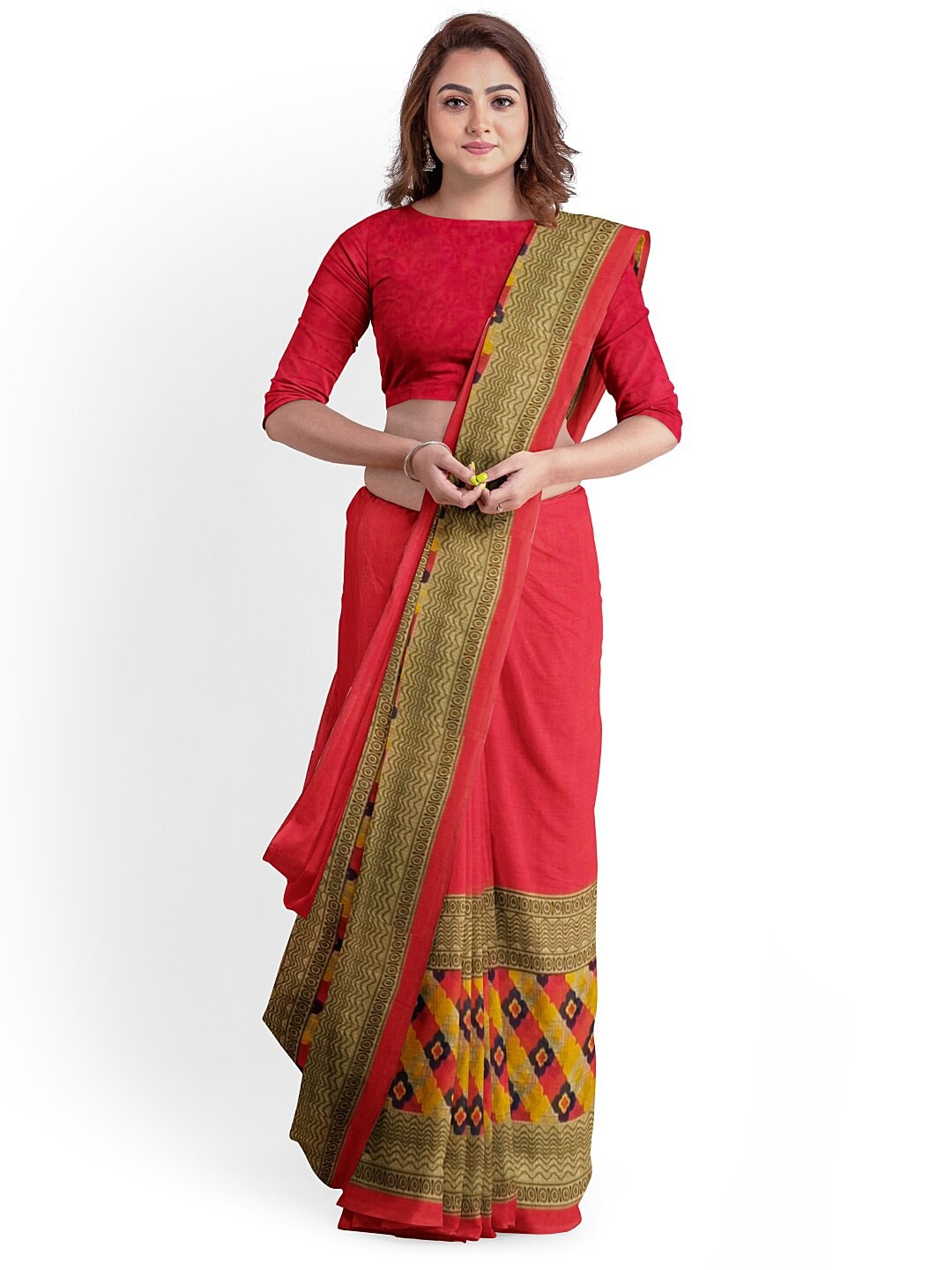 Florence Peach & Brown Pure Georgette Dharmavaram Saree