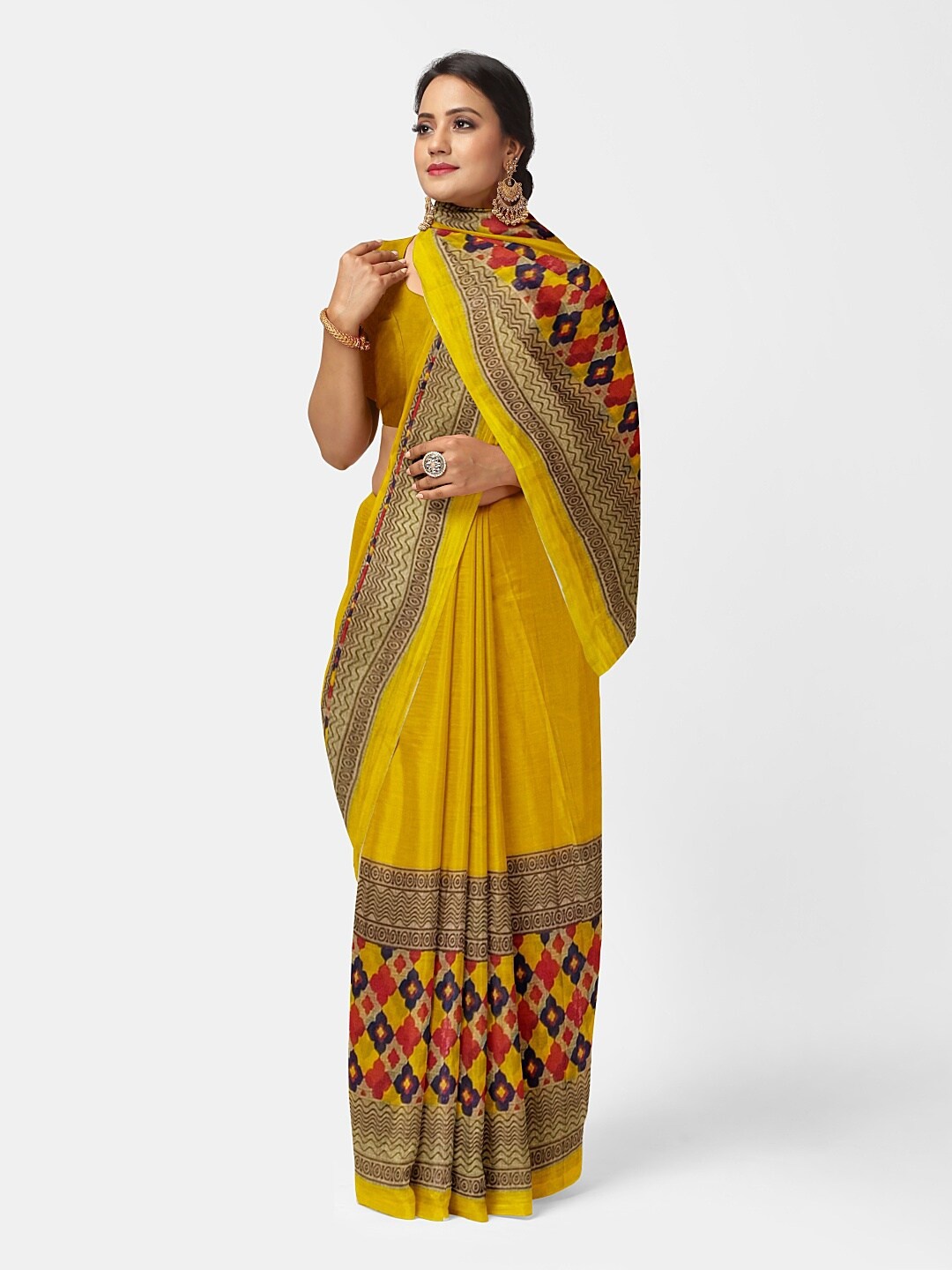 Florence Yellow & Red Ethnic Motifs Pure Georgette Fusion Dharmavaram Saree