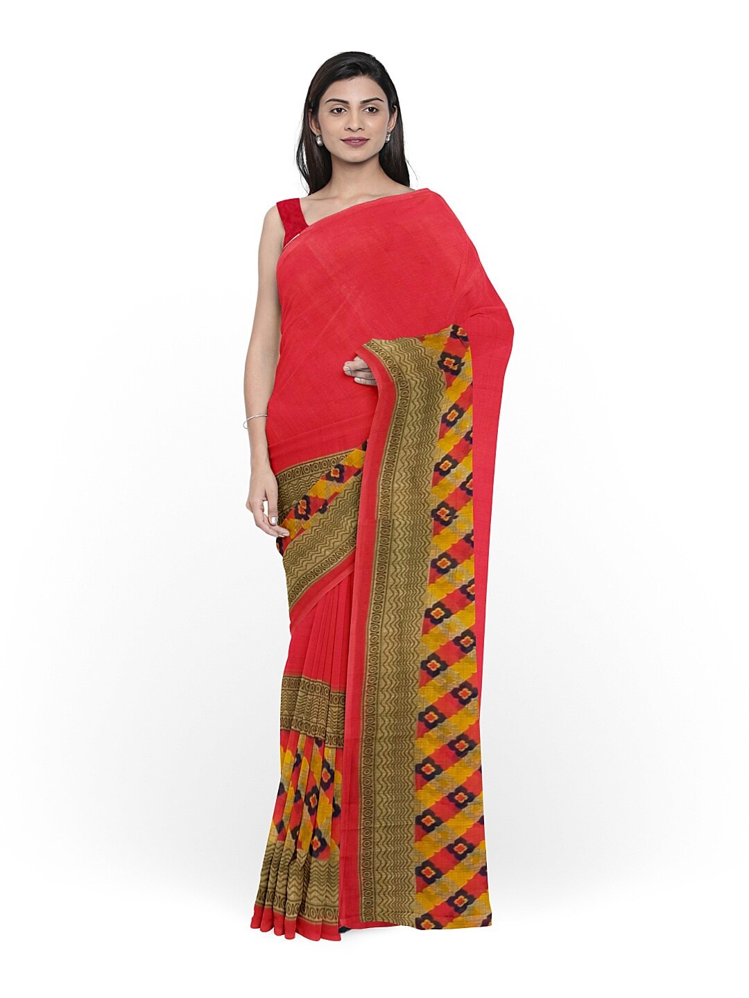 

SAADHVI Red & Beige Ethnic Motifs Pure Georgette Fusion Dharmavaram Saree