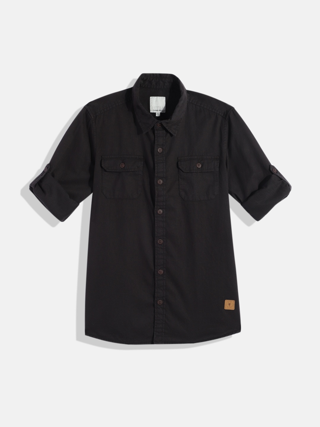 

UTH by Roadster Boys Black Solid Pure Cotton Casual Shirt