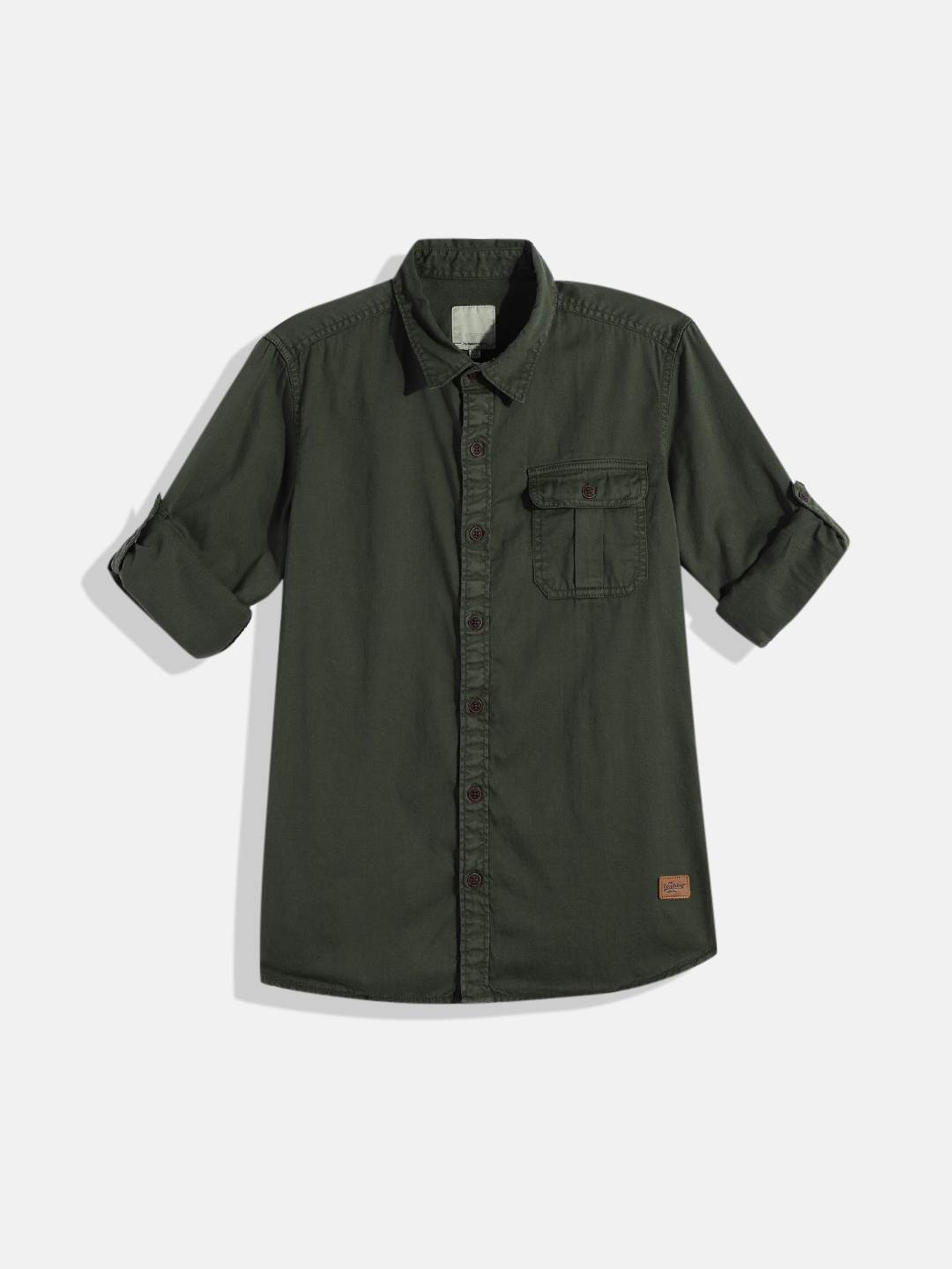 

UTH by Roadster Boys Olive Green Solid Pure Cotton Casual Shirt