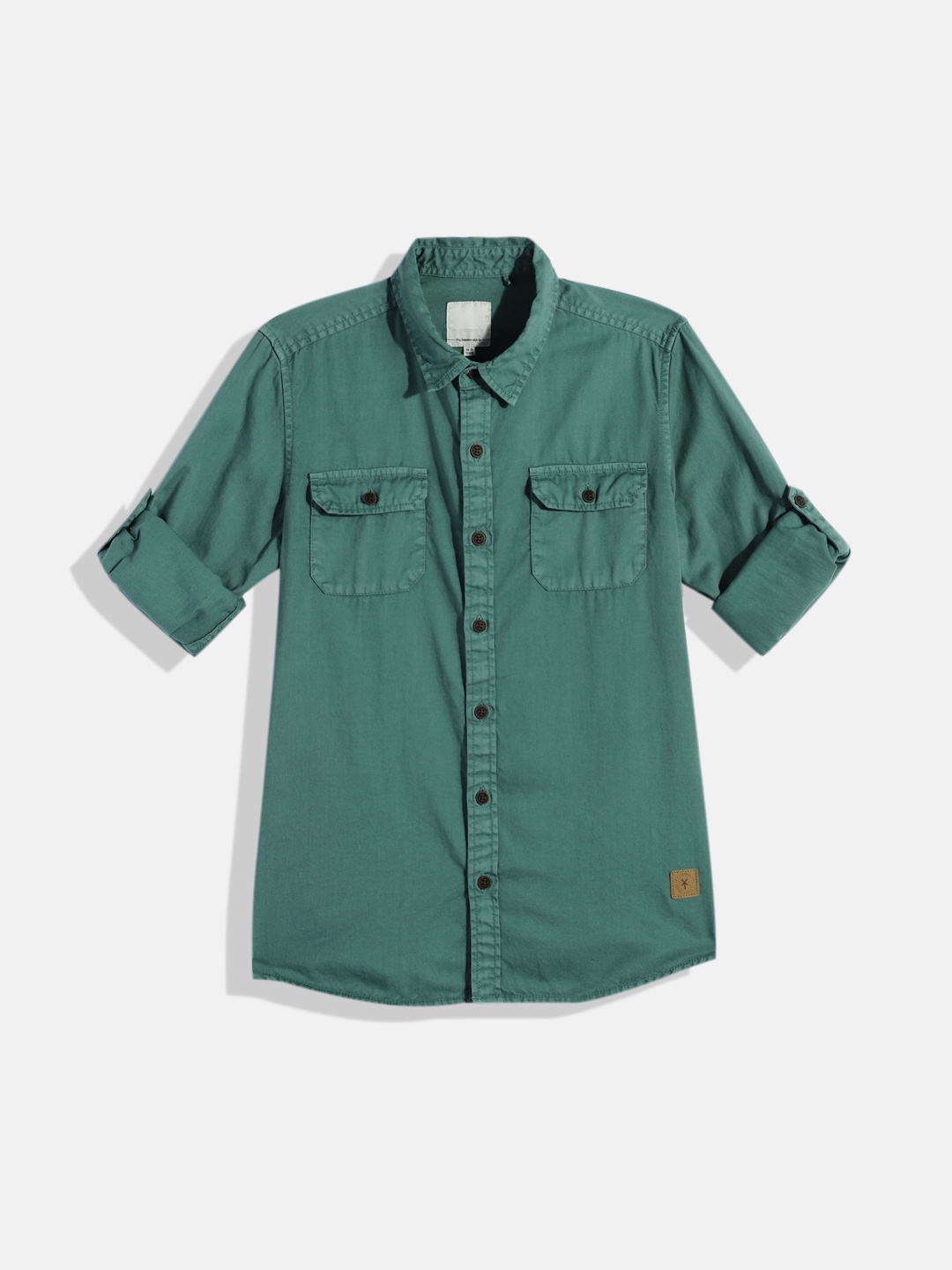 

UTH by Roadster Boys Green Solid Pure Cotton Casual Shirt