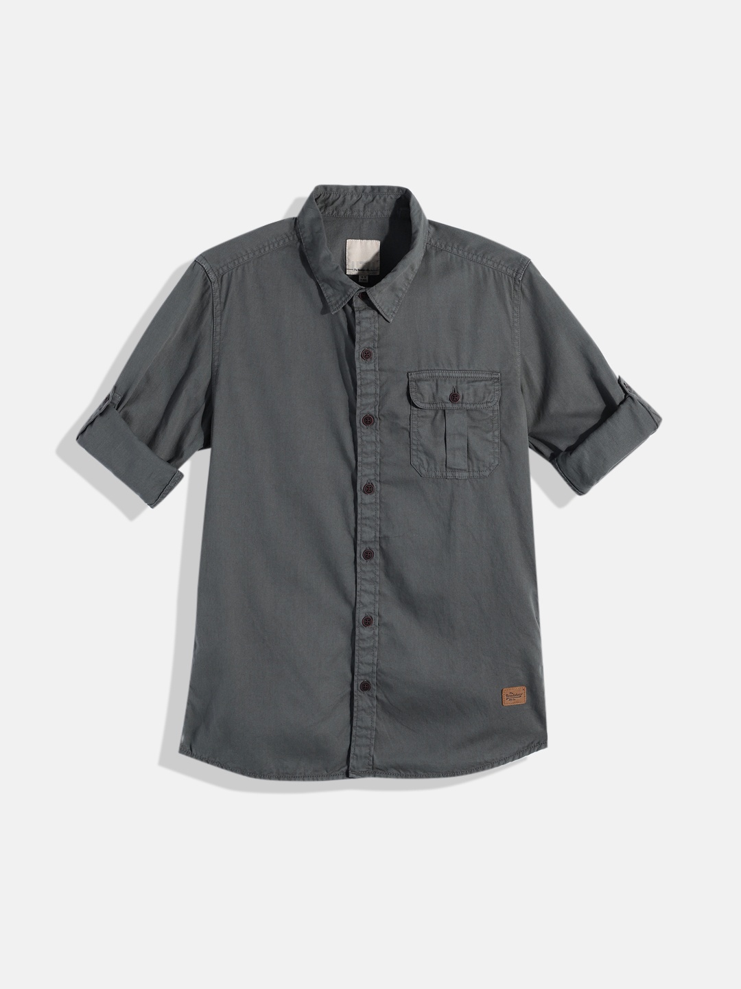 

UTH by Roadster Boys Charcoal Solid Pure Cotton Casual Shirt
