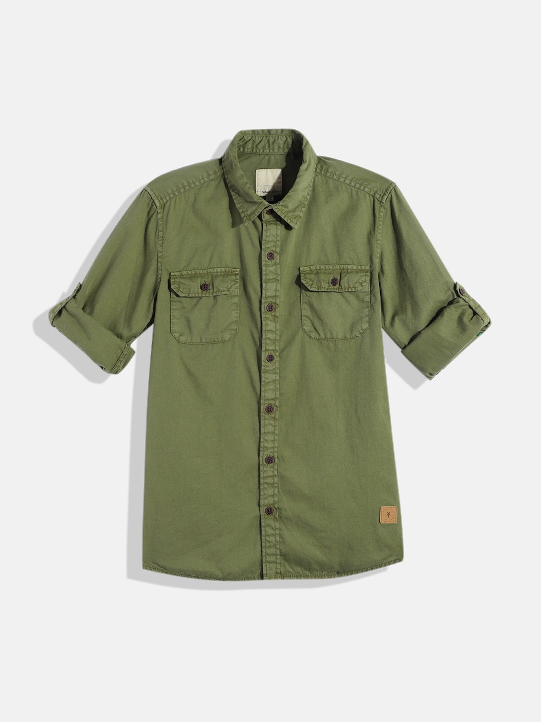 

UTH by Roadster Boys Green Solid Pure Cotton Casual Shirt