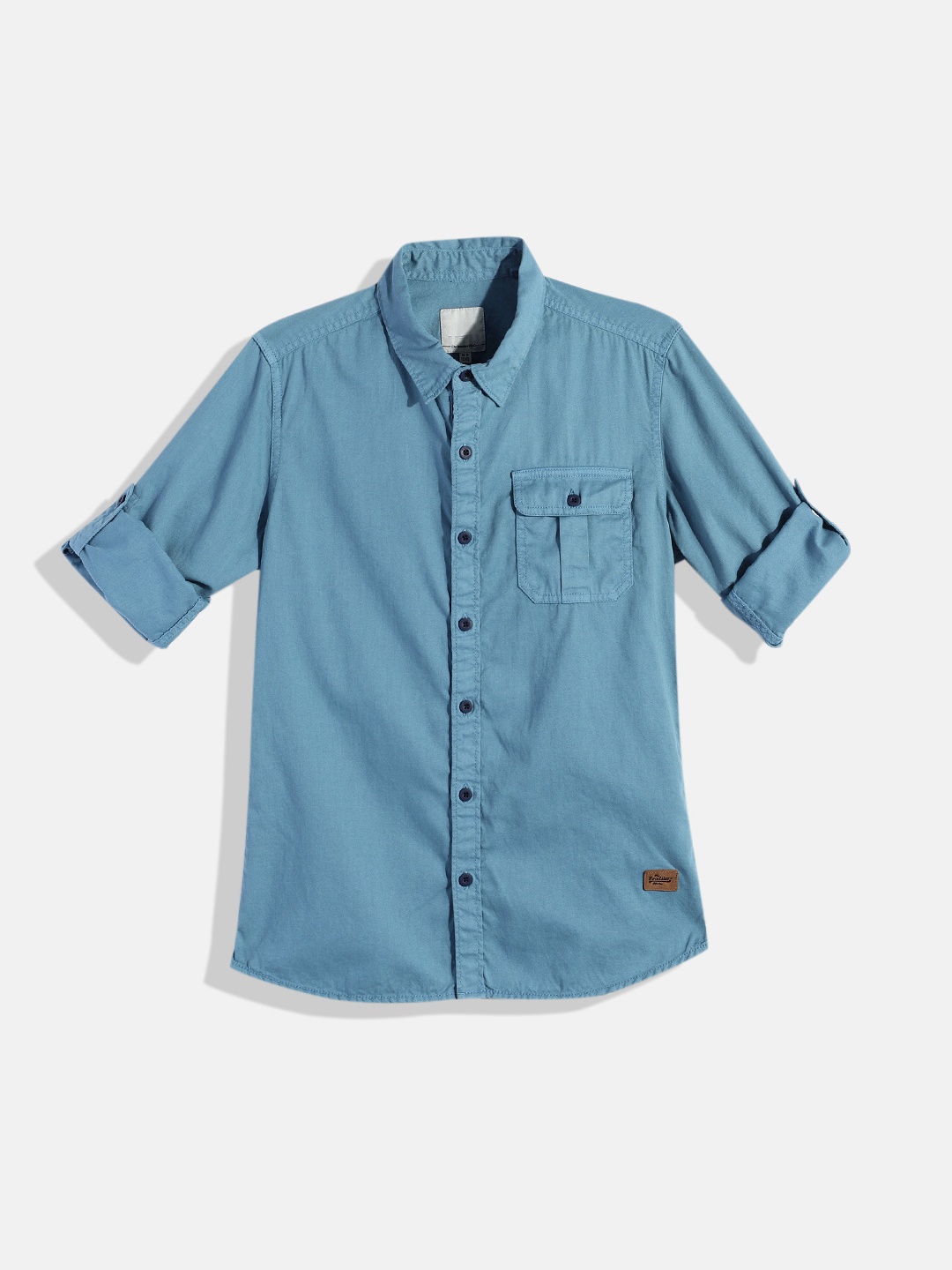 

UTH by Roadster Boys Blue Solid Pure Cotton Casual Shirt