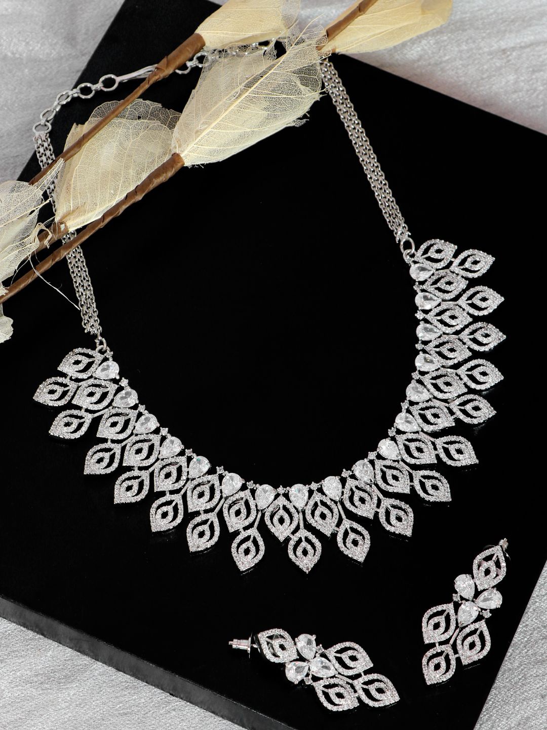 

SwaDev Silver-Plated White AD Studded Layered Jewellery Set