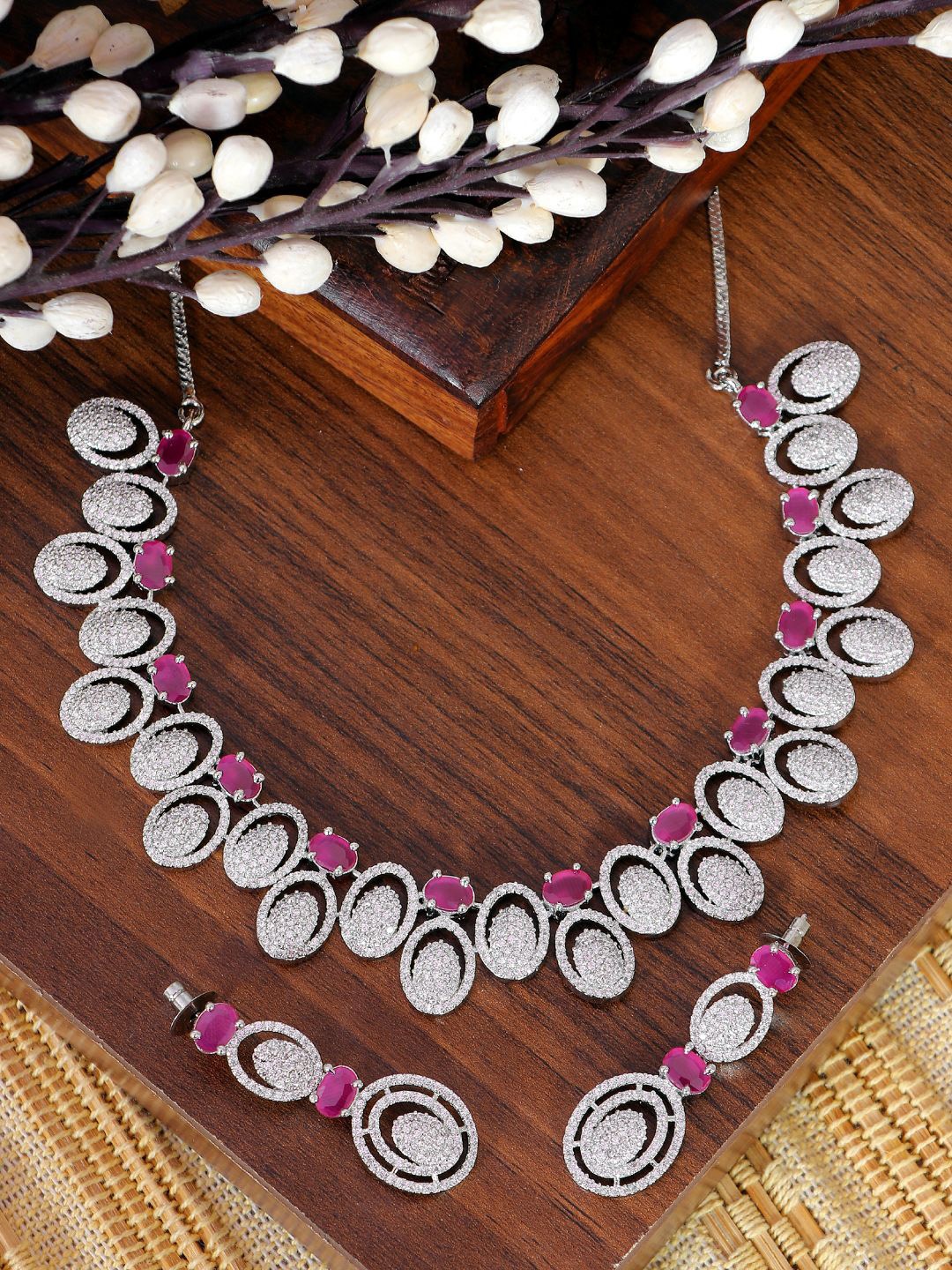 

SwaDev Silver-Plated Pink Jewellery Set