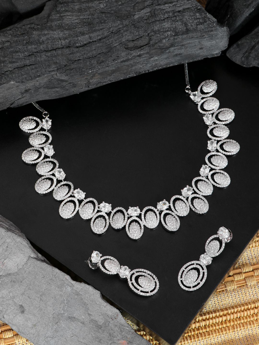 

SwaDev Silver-Plated White AD Studded Jewellery Set
