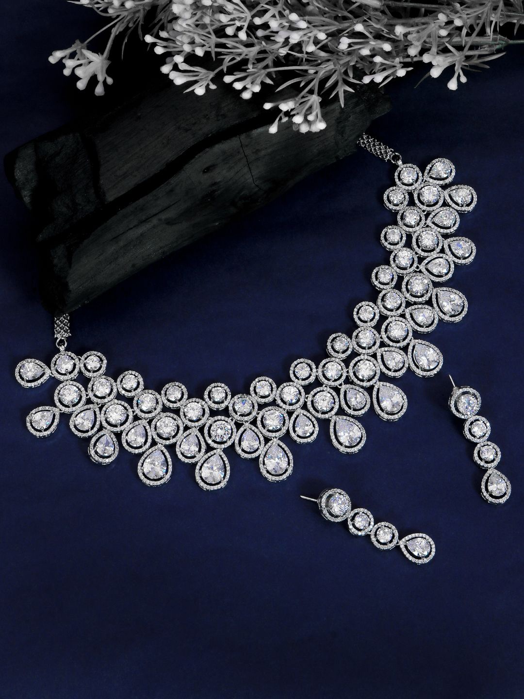 

SwaDev Women Silver-Plated AD-Studded Jewellery Set