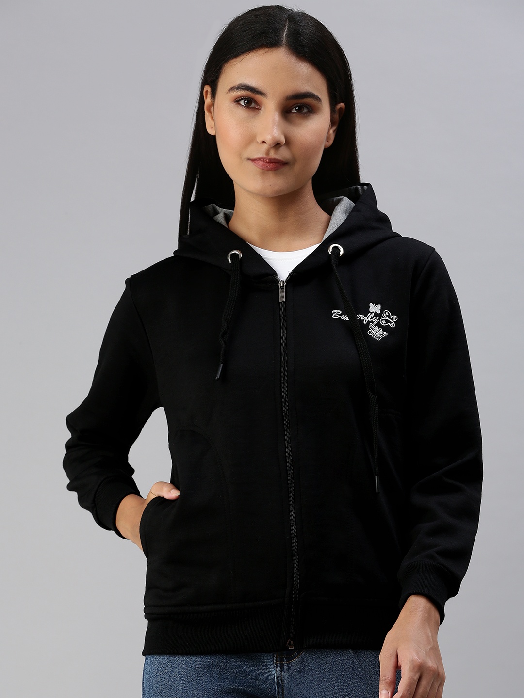 

ADBUCKS Women Black Hooded Sweatshirt