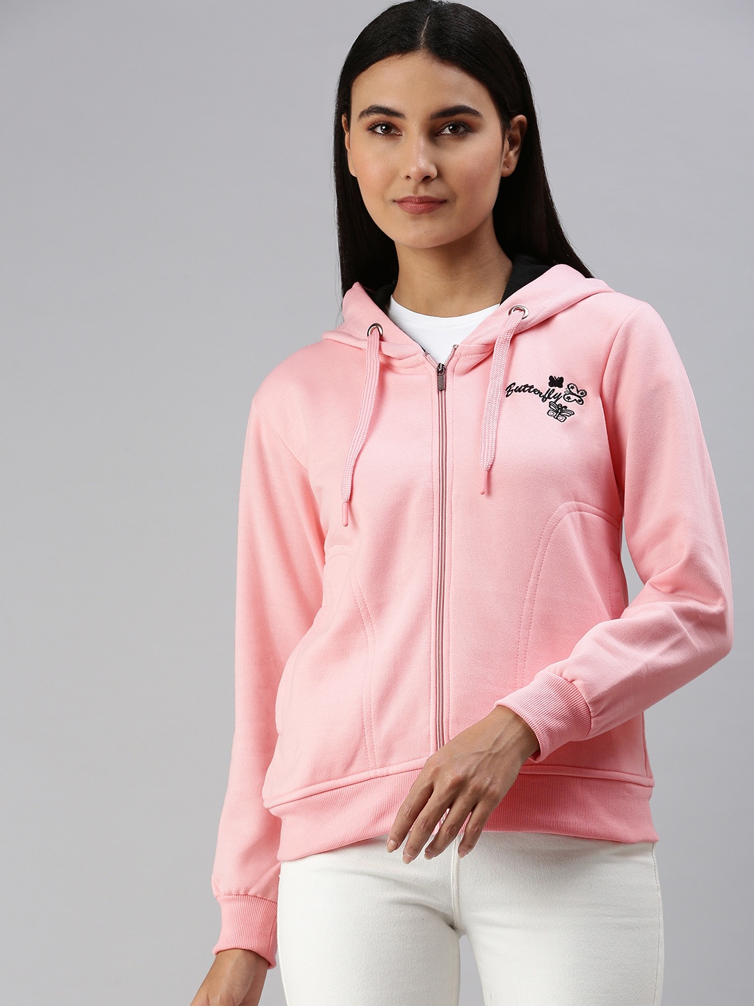 

ADBUCKS Women Pink Hooded Solid Sweatshirt