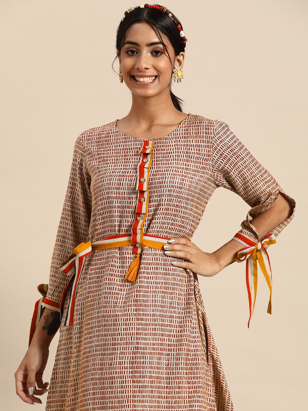 

Sangria Grey & Maroon Printed Pure Cotton Kurta
