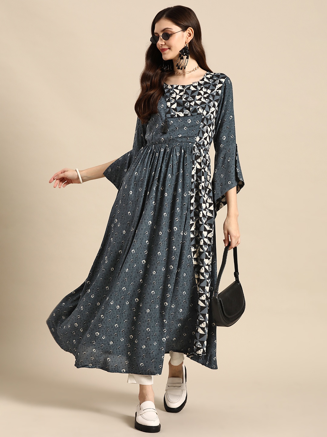 

Sangria Charcoal & White Printed Pure Cotton Anarkali Kurta