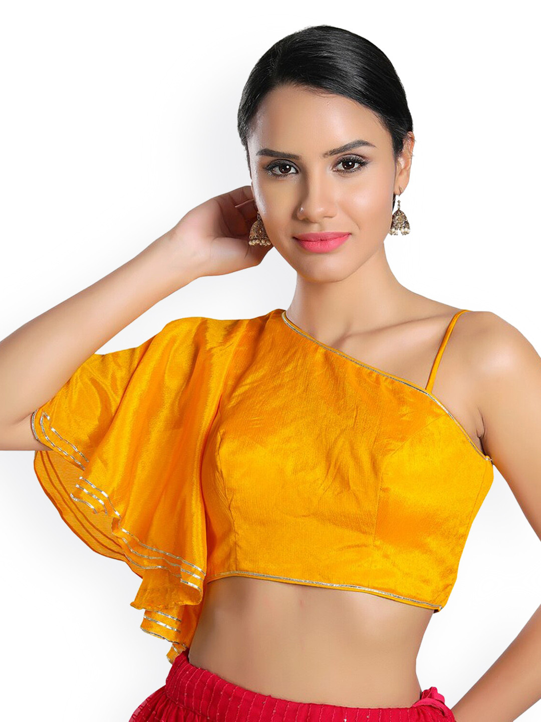 

SALWAR STUDIO Mustard Woven Design Chiffon Saree Blouse