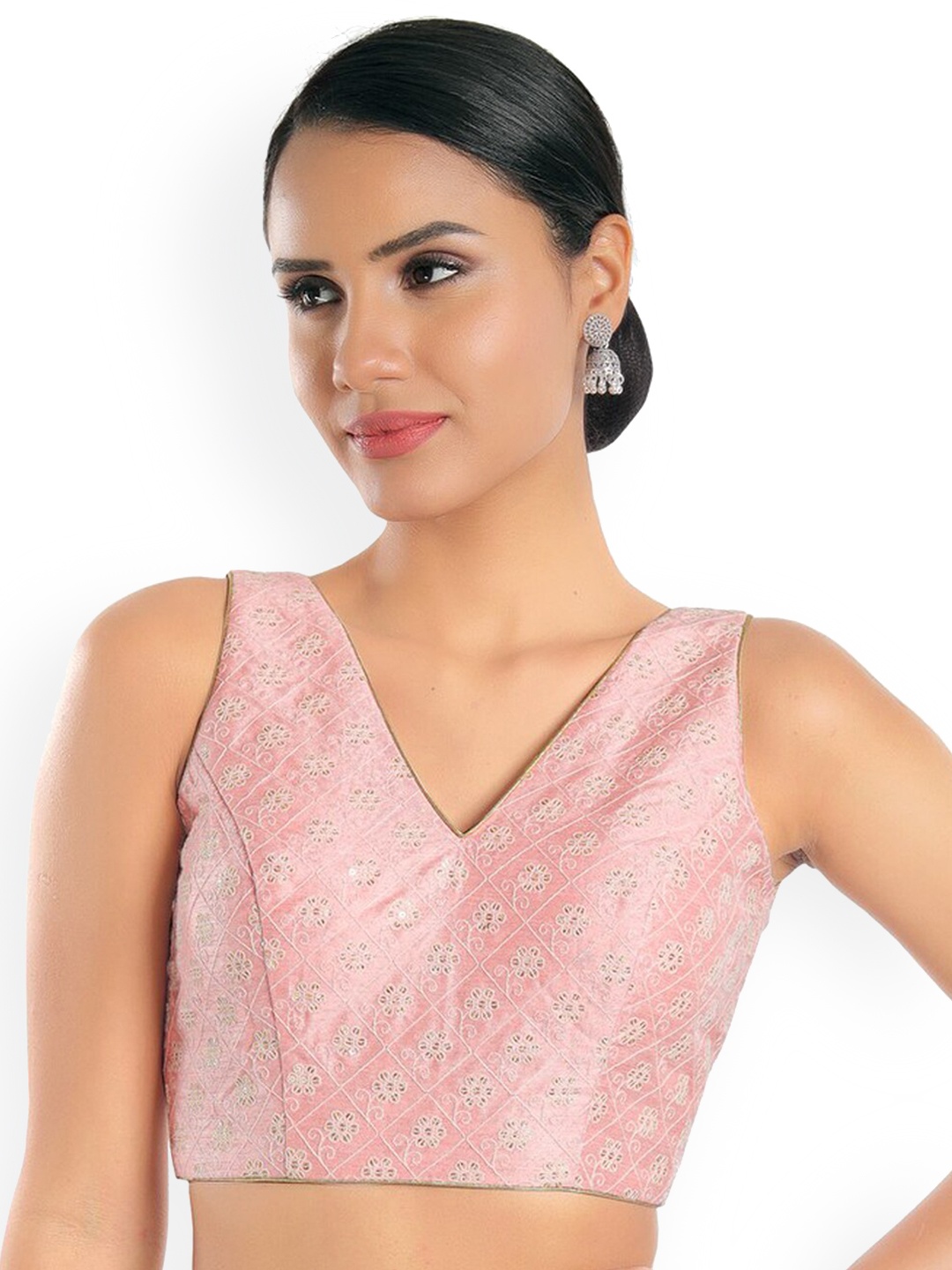 

SALWAR STUDIO Pink Embroidered Silk Readymade Saree Blouse
