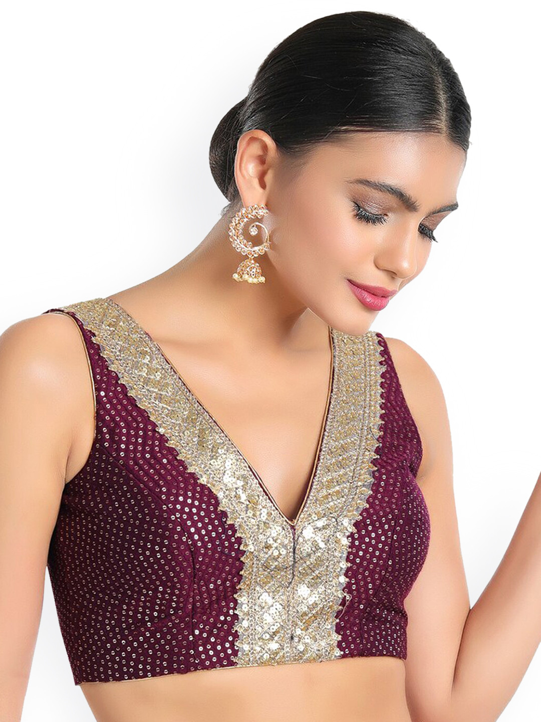 

SALWAR STUDIO Women Purple Embroidered Saree Blouse