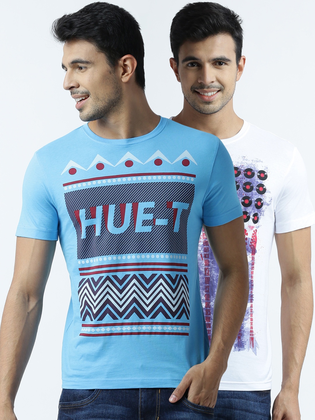

Huetrap Pack of 2 Printed T-shirts, Turquoise blue
