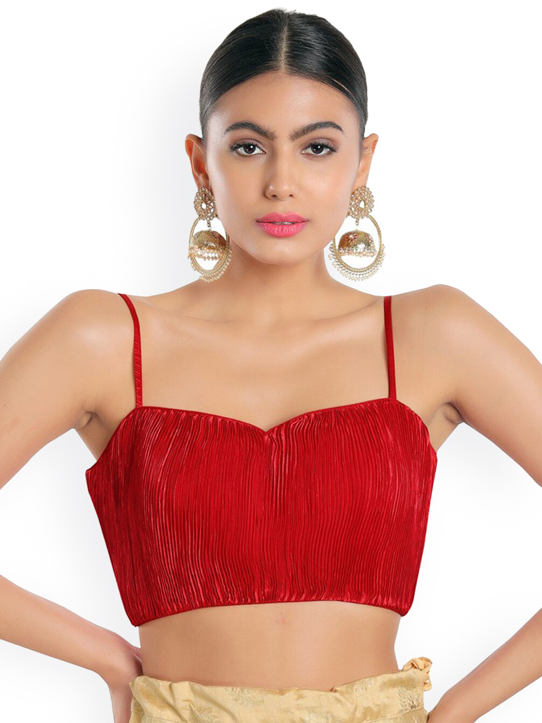 

SALWAR STUDIO Red Woven Design Satin Saree Blouse